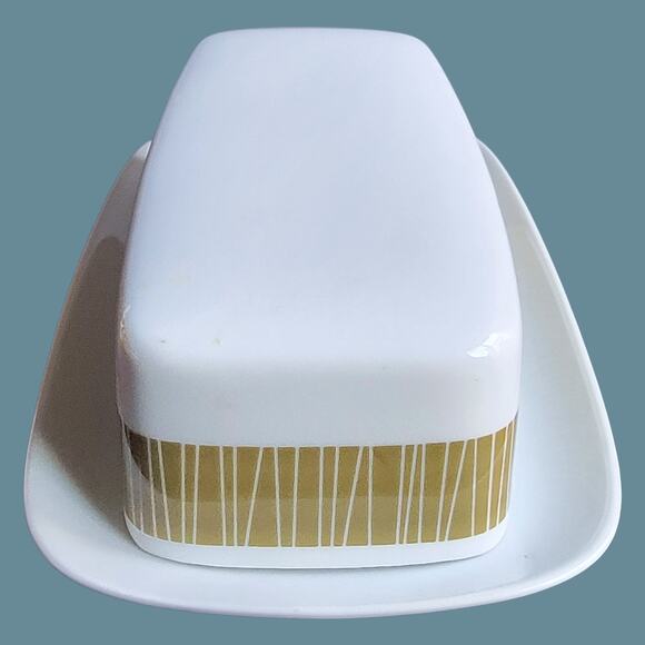 Vintage 1960s Mikasa Olive Green "Accent Contour 5584" Butter Dish - Picture 2 of 5